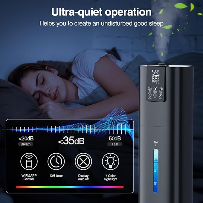 Smart Humidifiers Large Room Bedroom Home, 2.11Gal(8L) Quiet Top Fill Cool Mist Humidifier, Smart App & Remote Control, 3 Speed Humidifier with 360° Nozzle, Humidity Setting for Baby Office