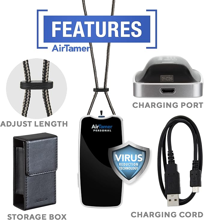 AirTamer A310PMB Personal Rechargeable and Portable Air Purifier Negative Ion Generator, Proven Performance, Black with Leather Travel Case