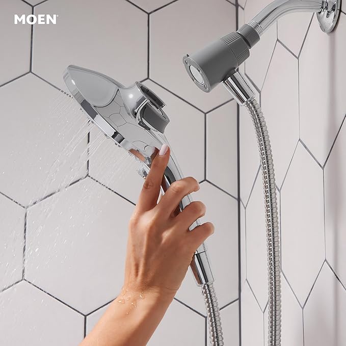 Moen Engage Chrome Magnetix Six-Function 5.5-Inch Wide Handheld Shower Head with Hose and Magnetic Docking System, 26112