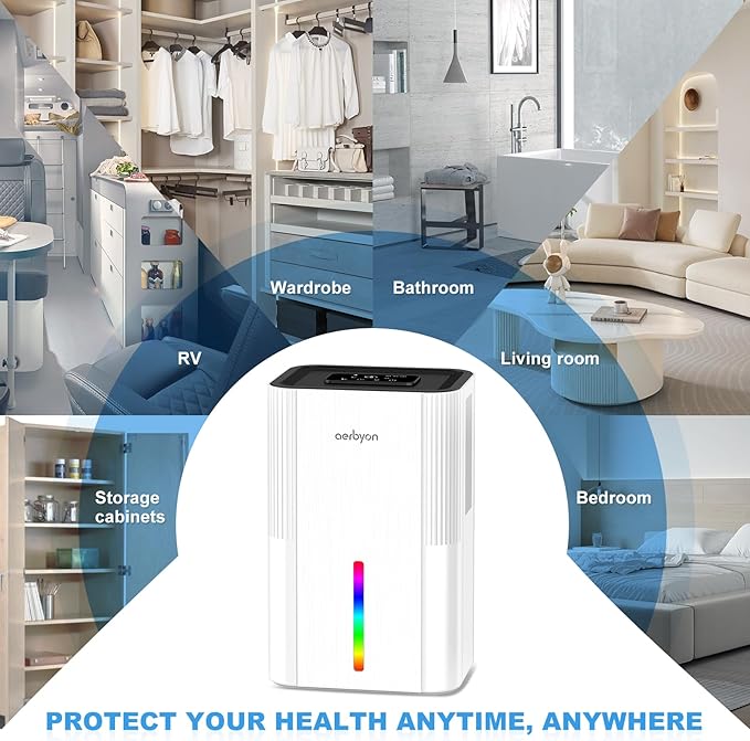 Dehumidifiers for Home 95 OZ Water Tank, Quiet Dehumidifier for Bedroom with Auto Shut Off, 7 Colors Light,New Small Dehumidifiers for Bathroom, RV, Closet