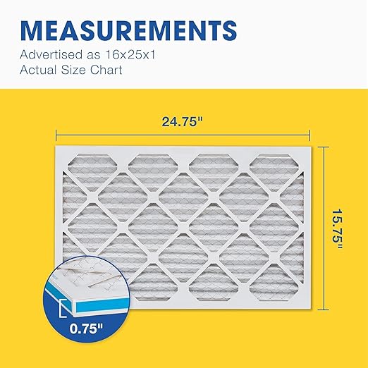 Aerostar 16x25x1 MERV 6 Pleated Air Filter, AC Furnace Air Filter, 6 Pack (Actual Size: 15 3/4"x 24 3/4" x 3/4")