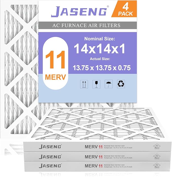 14x14x1 Furnace Air Filters 4 Pack, MERV 11 MPR 1000 & FPR 7 Filtering, HVAC Air Filter Replacement (exact dimensions: 13 3/4"x 13 3/4"x3/4")