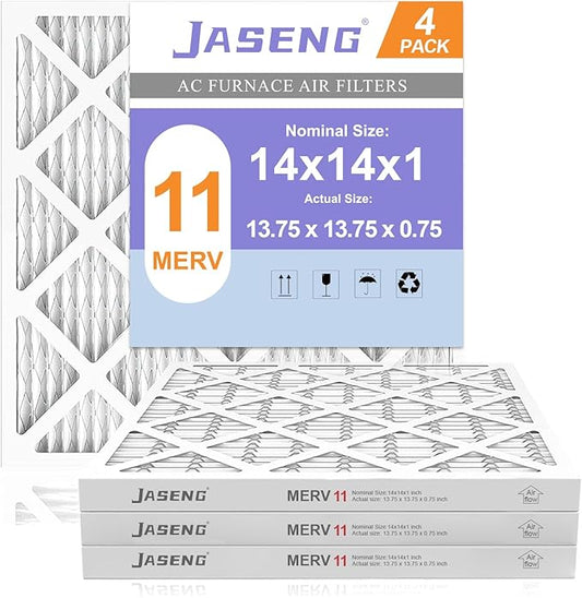 14x14x1 Furnace Air Filters 4 Pack, MERV 11 MPR 1000 & FPR 7 Filtering, HVAC Air Filter Replacement (exact dimensions: 13 3/4"x 13 3/4"x3/4")
