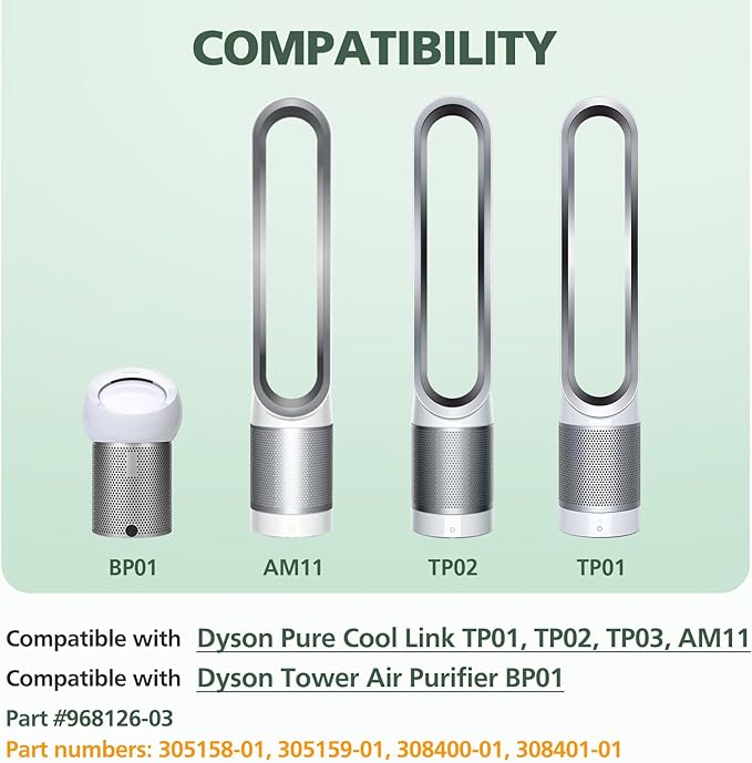 TP01 HEPA Replacement Filter Compatible with Dyson Tower Purifier Pure Cool Link TP01, TP02, TP03, AM11, BP01 Models, Compare to Part 968126-03, 2 Pack