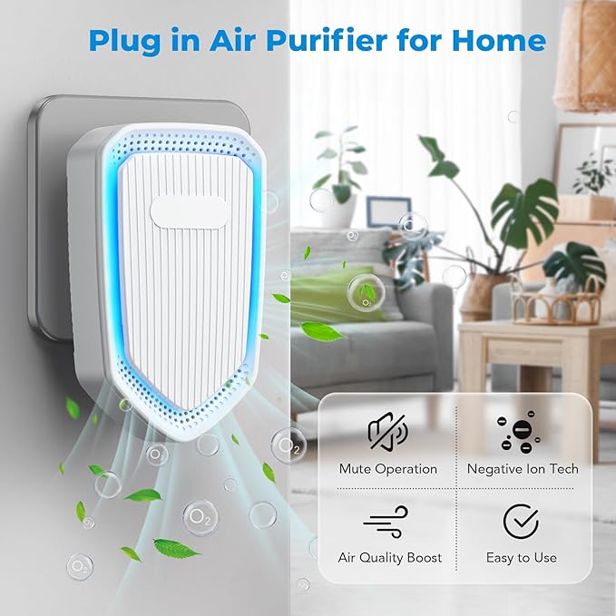 Air Ionizers Plug In Negative Ion Air Purifiers Quiet Air Freshener for Home Bedroom Office Basement - Portable Mini Air Cleaner Odor, Smoke, Dust, Pet Smell (4, White)