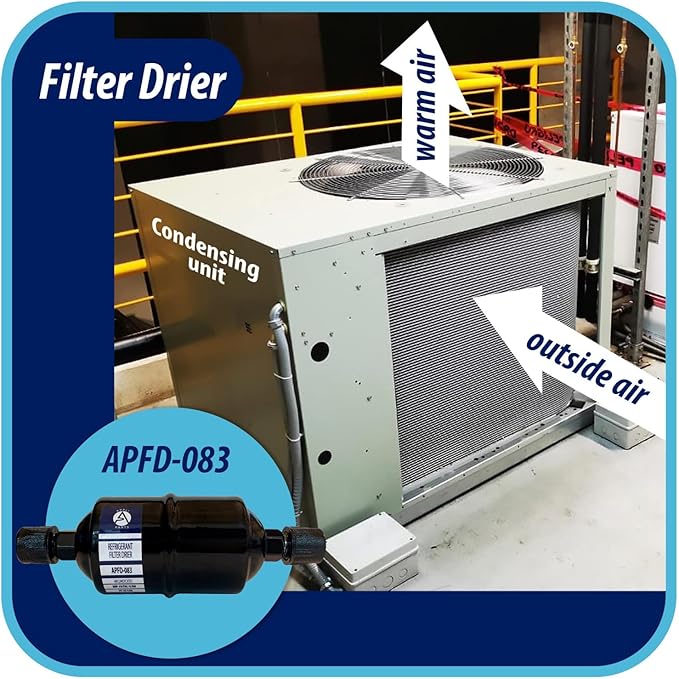 Appli Parts APFD-083 3/8 in Liquid Line Refrigerant AC Filter Drier hvac Refrigeration 083 SAE Flare connection universal unidirectional 6-1/2 in long 2 in wide