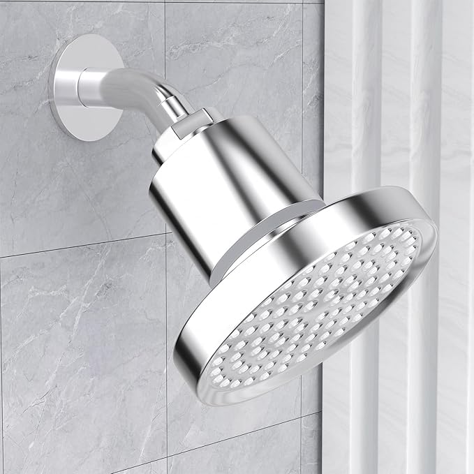 ACNISM Filtered Shower Head - 6” High Pressure Shower Head, Fixed One-Piece, Angle Adjustable with 20-Stage Filter - Softens Hard Water Removes Chlorine, Improves Hair and Skin Problems(Silver)