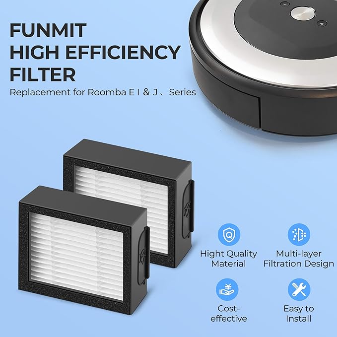 Filter Replacement for Roomba E I & J Series i7 i7+/plus i3 i3+ E5 E6 E7 i4 i6 i6+ i8 i8+ Vacuum Cleaners Parts, 12 Pack 4639161 High Efficiency Filters + 1 Cleaning Brush