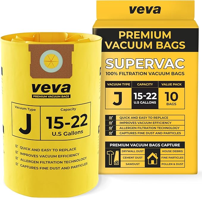10 Pack, 15-22 Gallon Filter Bags for Shop Vac Vacuum - Type J 90673 - High-Efficiency Vacuum Bags