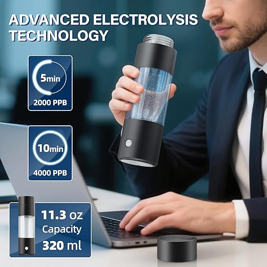 Hydrogen Water Bottle Generator with SPE PEM Technology, 4000ppb Hydrogen Water Generator, Quick Electrolysis Hydro Hydrogen Water Bottle Generator for Health Enthusiasts & Travelers [Black]