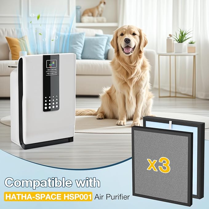 HSP001 Filter Replacement Compatible with HATHASPACE Air Purifier Filters HSP001, 4-in-2 Filtration with H13 True Hepa and Activated Carbon, 3 Pack