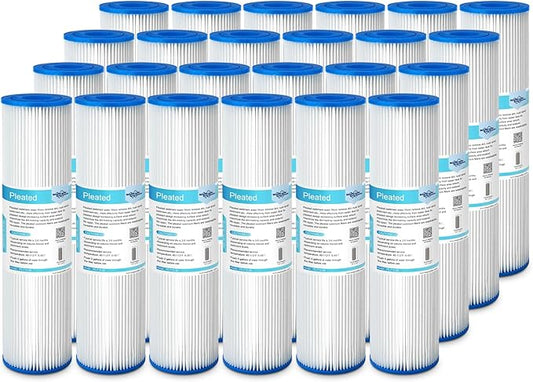 Membrane Solutions 50 Micron Pleated Polyester Sediment Water Filter 10"x2.5" Replacement Cartridge Universal Whole House Pre-Filter Compatible with W50PE, WFPFC3002, SPC-25-1050, FM-50-975 - 24 Pack