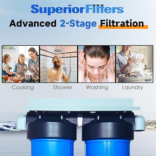 Two (2) Stage 20" x 4.5" Drinking Water Filter System | NSF Certified Water Filters Set | Whole House Water Filter System | Includes Carbon & Sediment Filters.