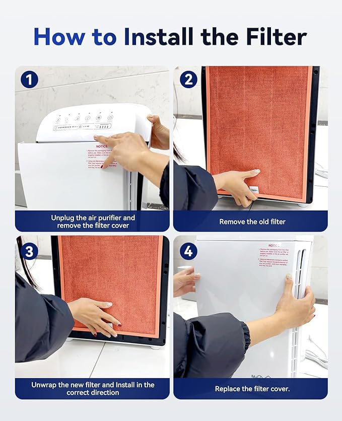 Membrane Solutions MSA3/MSA3S Toxin Gas VOCs Removal Air Purifier Filter Replacement 1 Pack, Upgraded 4-in-1 H13 True HEPA Filter with OdallerPure Technology