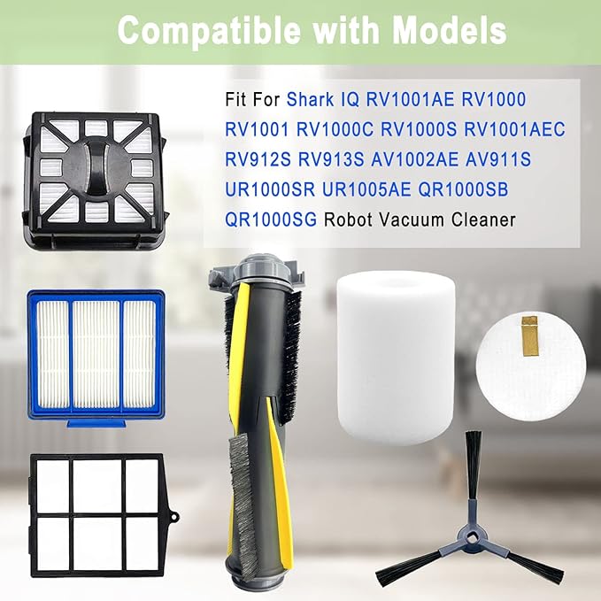 Accessories Kit for Shark IQ RV1001AE AV911S EZ AV1010AE RV1000 RV1001 AV970 AV993 AV1002AE,1 Main Brush,3 Filter,6 Side Brushes,1 Pre Filter,1 Filter&1 Pre-Motor Foam&Felt Filter