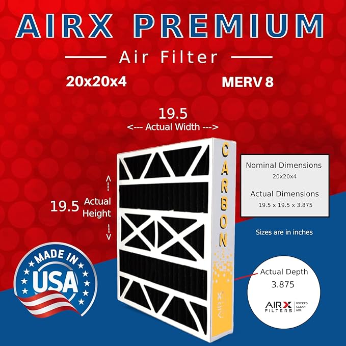 AIRX FILTERS WICKED CLEAN AIR. 20x20x4 Air Filter Odor Eliminator Carbon Filter MERV 8 AC HVAC Furnace Filters 6 Pack