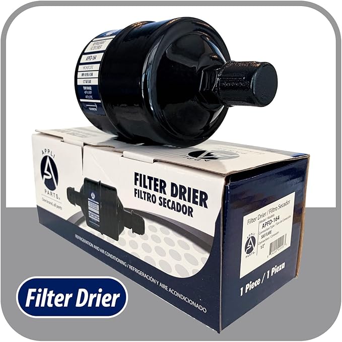 Appli Parts APFD-164 1/2 in Liquid Line Refrigerant AC Filter Drier hvac Refrigeration 164 SAE Flare connection universal unidirectional 7in long 3in wide