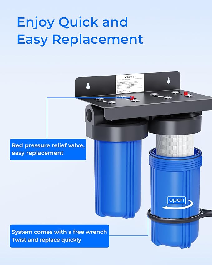 Waterdrop Whole House Water Filter, Sediment Filter Reduce Lead, Chlorine Filter Cartridge, Replacement for GE® FXHTC, GXWH40L, iSpring, Culligan® RFC-BBSA, Whirlpool®, Any 10" x 4.5" System, 5 Micron