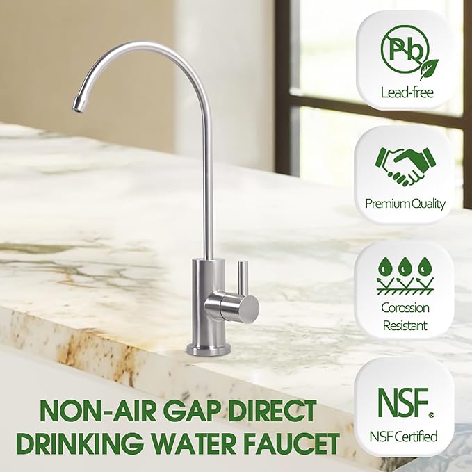 Drinking Water Faucet Brushed Nickel, Kitchen Water Filter Faucet Stainless Steel for Reverse Osmosis or Water Filtration System Beverage Non Air Gap RO Faucet for Kitchen Bar Sink.
