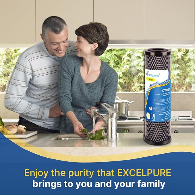 1 Micron 10" x 2.5" Whole House CTO Carbon Water Filter Cartridge Replacement for Home Countertop System, Dupont WFPFC8002, WFPFC9001, FXWTC, SCWH-5, WHEF-WHWC, WHCF-WHWC, CTO10, T01, 3PACK