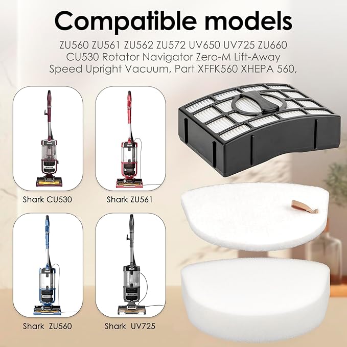 (9 Pack) 3 Hepa Filters + 6 Foam Filters Compatible With Shark ZU560 ZU561 ZU562 ZU572 UV650 UV725 ZU660 CU530 Upright Vacuum, Replacement HEPA Upright Filter Parts, Compare to XFFK560 & XHEPA560