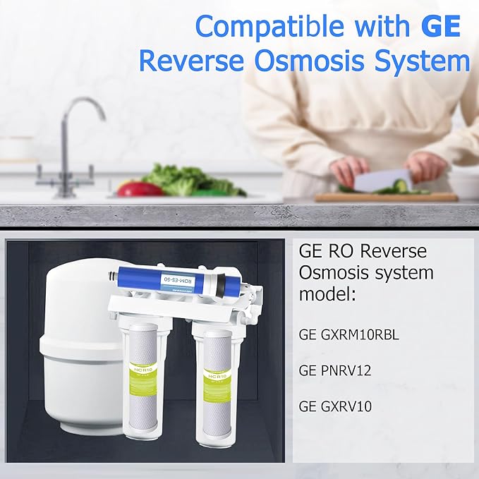 FX12P, FX12M, TFM-24 RO Water Filter Replacement Set, Fit for GE RO System (GXRM10RBL GXRM10G) - 4 x Activated Carbon Block Filters, 1 x 50 GPD Reverse Osmosis Membrane Filter