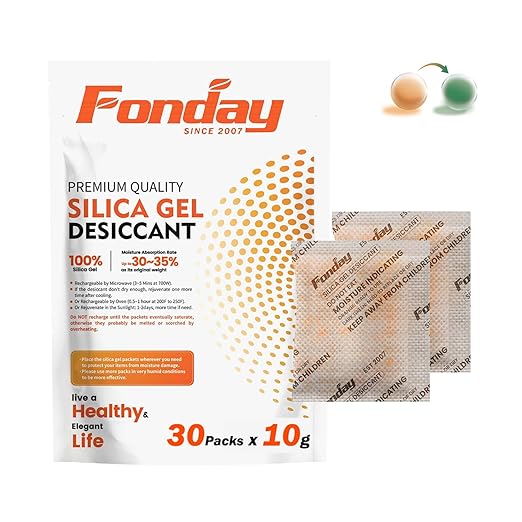 10Gram [30 Packets] Fonday Rechargeable Silica Gel Desiccant Packets Fast Reactivate Desiccant Bags Moisture Indicating Orange to Green
