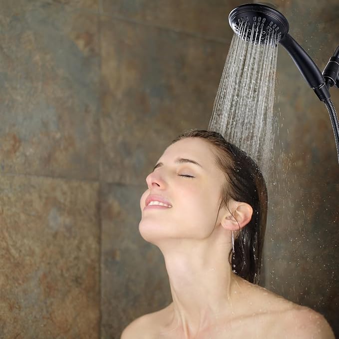 G-Promise High Pressure Shower Head 6 Spray Setting with Adjustable Solid Brass Shower Arm Mount and Extra Long Flexible Stainless Steel Hose (Oil Rubbed Bronze)