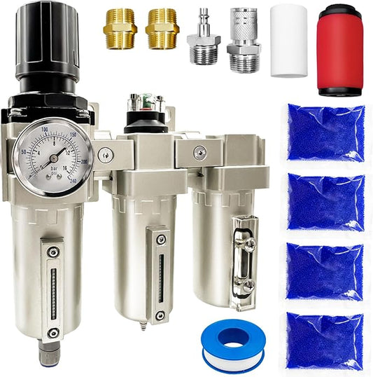 Upgraded 3/4" NPT Heavy Duty Industrial Grade 3 Stage Air Drying System, Particulate Filter, Coalescing Filter, Desiccant Dryer & Air Regulator - for Plasma Cutter, Paint Spray（Auto Drain）