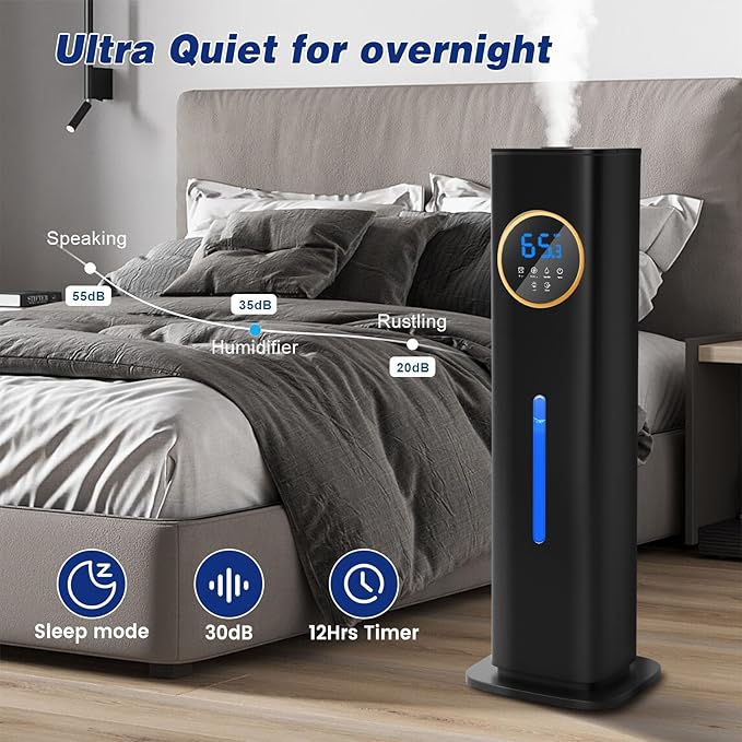 Humidifiers for Bedroom, 2.1Gal/8L Humidifier large room with Essential Oil Diffuser, Top Fill Whole House Cool Mist Humidifiers for Plants Baby Kids Adults(Black)