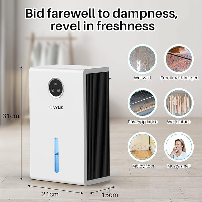 Dehumidifier, 95 oz dehumidifiers for home,1000 sq. ft Dehumidifiers for Bedroom with 7 Colors LED Light, Ultra Quiet & Auto Shut off dehumidifiers for basements Ideal for RV, Bathroom, Bedroom