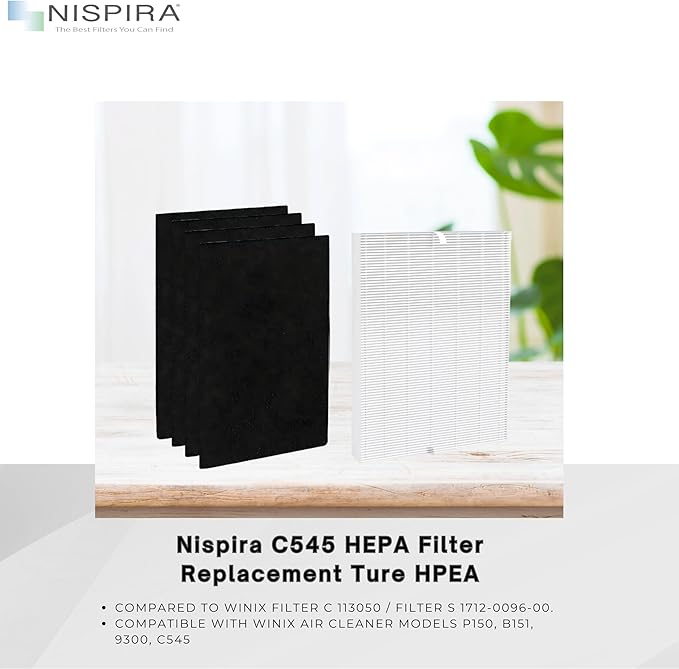 Nispira C545 HEPA Filter Replacement Ture HPEA For Winix C545 Air Purifier, P150, B151, 9300, Part Filter S 1712-0096-00 & 2522-0058-00, 113050 2 Sets