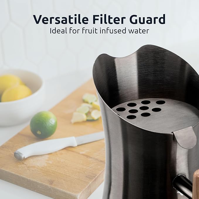 Invigorated Water pH Vitality Stainless Steel Alkaline Water Filter Pitcher - High pH Water Purifier with 1 Alkalizer Filter Pouch (400-Liter Capacity), 8-Cup (1.9L, Black)