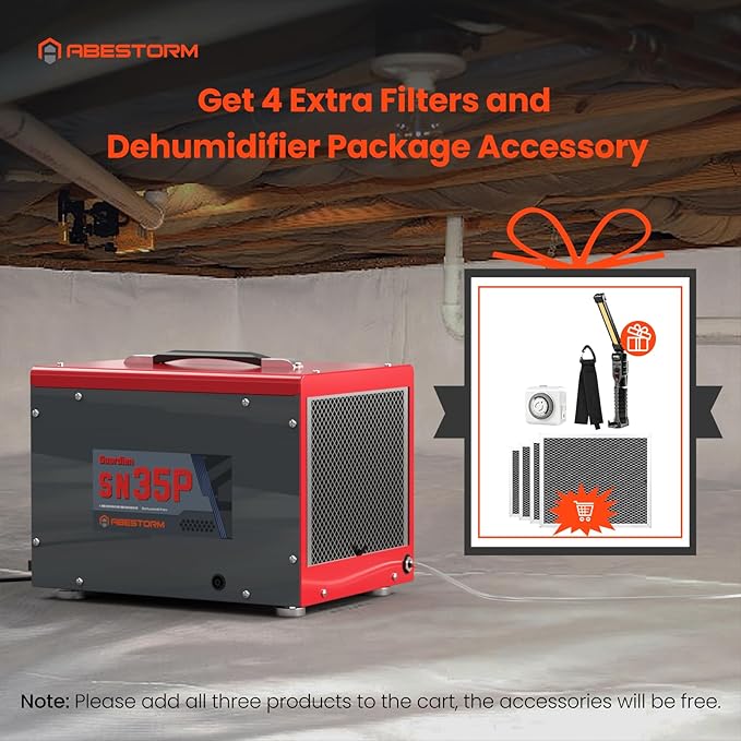 Abestorm Crawl Space Dehumidifiers with Pump and Hose, 70 PPD Compact Portable Commercial Dehumidifier Up to 1,000 sq. ft. Auto Defrost, Memory Starting Crawlspace dehumidifiers