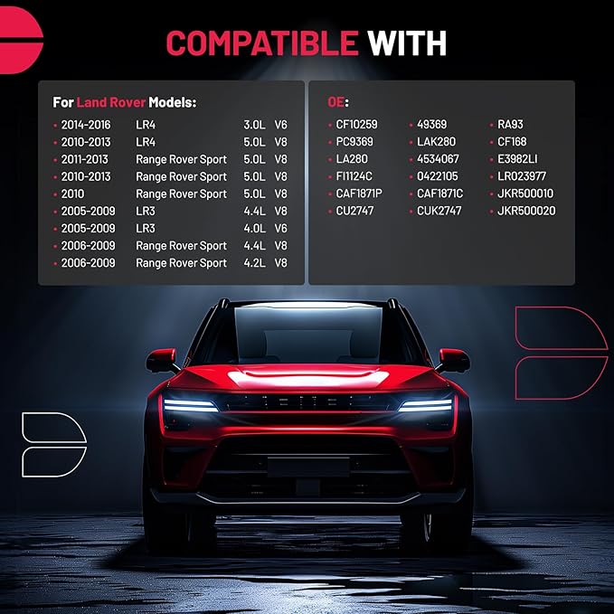 BDFHYK 1PC CF10259 Cabin Air Filter with Activated Carbon Compatible with Land Rover 2005-2009 LR3, 2010-2016 LR4, 2006-2013 Range Rover Sport 4.2L/4.4L/5.0L V8