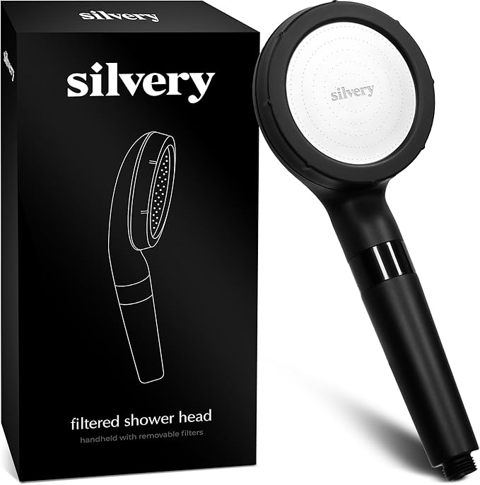 Silvery High Pressure Filtered Shower Head - Dermatologist-Approved Clean Water with Silvery Technology™ Filter - Showerhead Removes Impurities for Healthier Skin, Hair, Scalp (Handheld Showerhead)