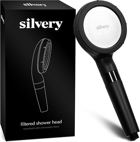 Silvery High Pressure Filtered Shower Head - Dermatologist-Approved Clean Water with Silvery Technology™ Filter - Showerhead Removes Impurities for Healthier Skin, Hair, Scalp (Handheld Showerhead)