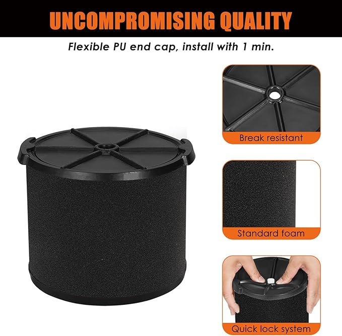 VF3700 / WS14045F Filter Replacement for Ridgid/Workshop Shop Vacuum Wet Application Foam Filters 3/4/4.5 Gallon Rigid Wet Dry Portable Vacuums, Wet Pick Up Filter-2 Pack