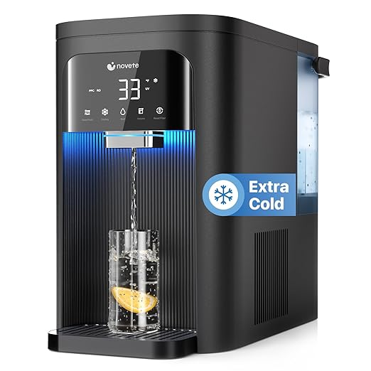 NOVETE Reverse Osmosis Water Filter Countertop, UV Cold Water Down to 32℉, NSF/ANSI 42/58 Certified, 4:1 Pure to Drain, No Installation Needed, 8-Stage RO Water Filtration System, CRF1A-QS, Black
