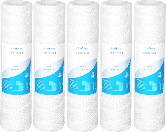 30 Micron 10" x 2.5" String Wound Sediment Water Filter Cartridge,5 Pack,Whole House Sediment Filtration, Universal Replacement for Most 10 inch RO Unit
