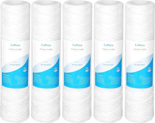 30 Micron 10" x 2.5" String Wound Sediment Water Filter Cartridge,5 Pack,Whole House Sediment Filtration, Universal Replacement for Most 10 inch RO Unit