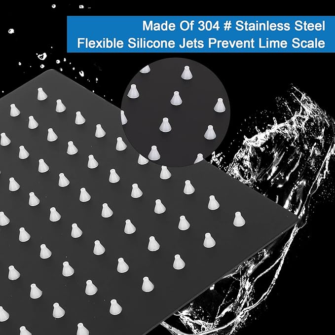 HarJue Shower Head with Extension Arm, High Pressure Square with ShowerArm, Stainless Steel Rainfall-Waterfall Full Body Coverage (10'' Shower with 16'' Arm, Matte Black)