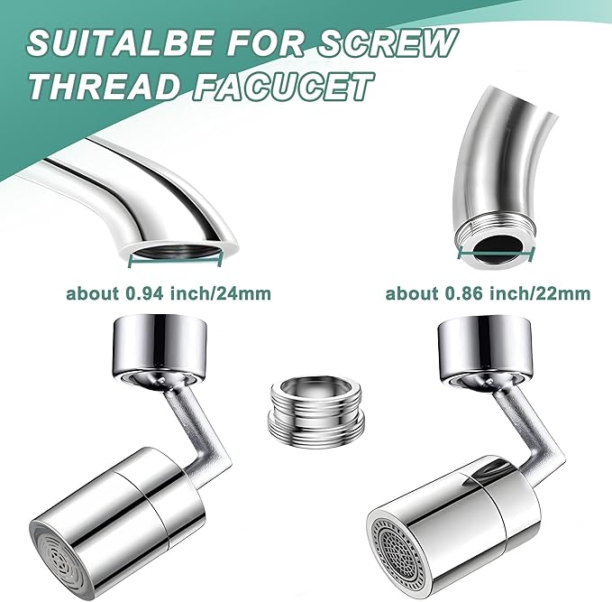Rotatable 720° Faucet Sprayer Head,Universal Splash Filter Faucet with 4-Layer Net Filter for Kitchen,Anti-Splash,Leakproof Design with Double O- Ring Oxygen-Enriched Foam