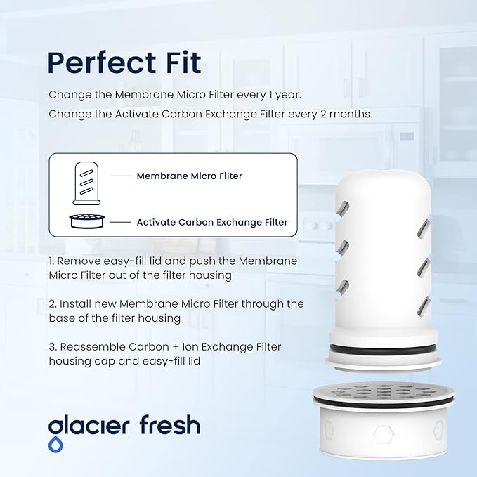 GLACIER FRESH Water Pitcher Filter Replacement for LS Home Dispenser and Pitcher Systems, Reduces Chlorine Taste and Odor, 1 Membrane Micro Filter