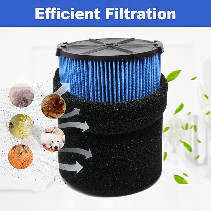 2 Pack VF5000 Filters + 4 Pack VF3502 Filter Bags + 4 Pack Foam Sleeve for Ridgid 6-20 Gallon Wet Dry Vacuum Cleaner (10 Pack)