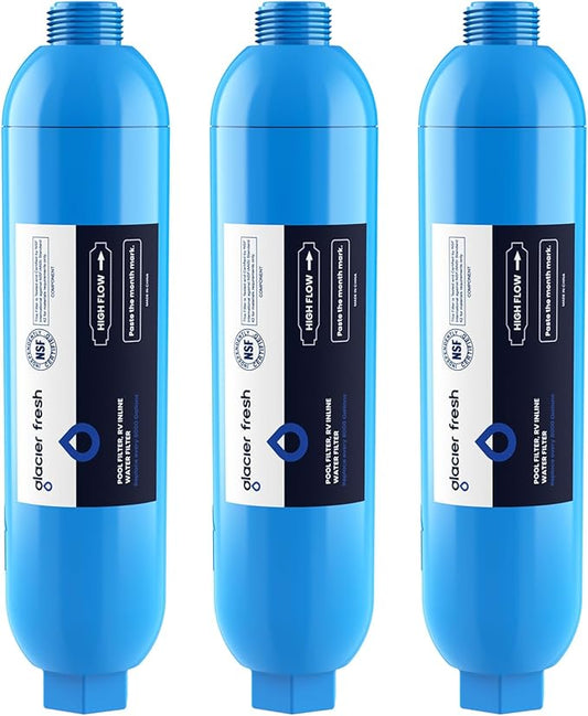 GLACIER FRESH Garden Hose End Pre-Filter for Swimming Pool, Hot Tubs, Spa, Inflatable Pool, Ponds, Greatly Reduces Bad Taste, Odors, Chlorin and Sediment, up to 8,000 Gallons, 3 Pack