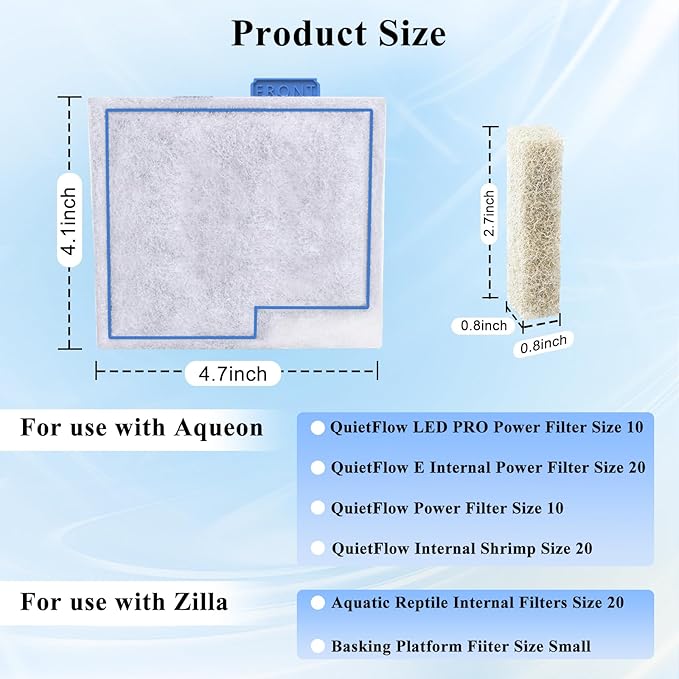 Medium Filter Cartridge Replacement Compatible with Aqueon QuietFlow LED PRO Power Filter Size 10/Power Filter Size 10/E Internal Power Filter Size 20 (16+10 Counts Ammonia Reducer Filter Pads)