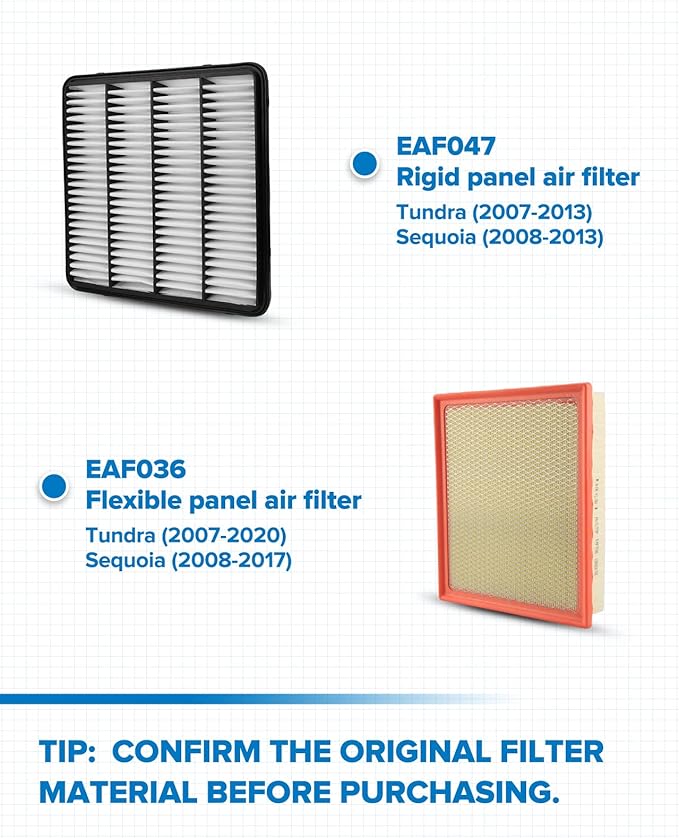PHILTOP Engine Air Filter, EAF047 (CA10343) Replacement for Tundra (2007-2013), Sequoia (2008-2013), Land-Cruiser (2008-2021), LX-570 (2008-2021) Rigid Panel Air Filter, Improve Engine Performance