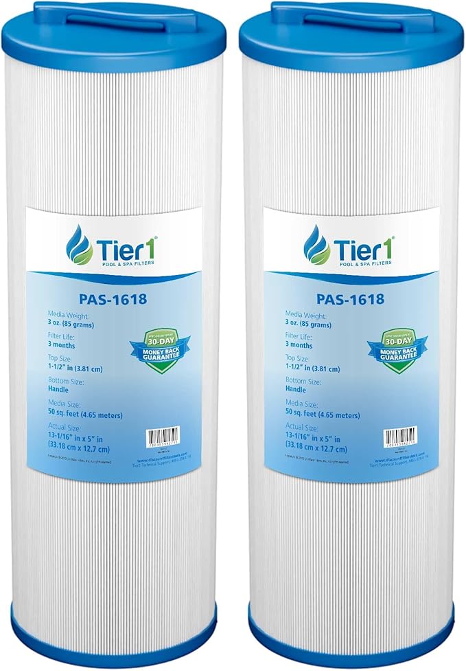 Tier1 Replacement for Waterway Spa Filter 817-4050 – 2 Pack | Compatible with Teleweir 50, Pleatco PWW50L, FC-0172, 4CH-949 | 13-1/16" x 5" | Trilobal Fabric | High Flow | Washable Filter Cartridge