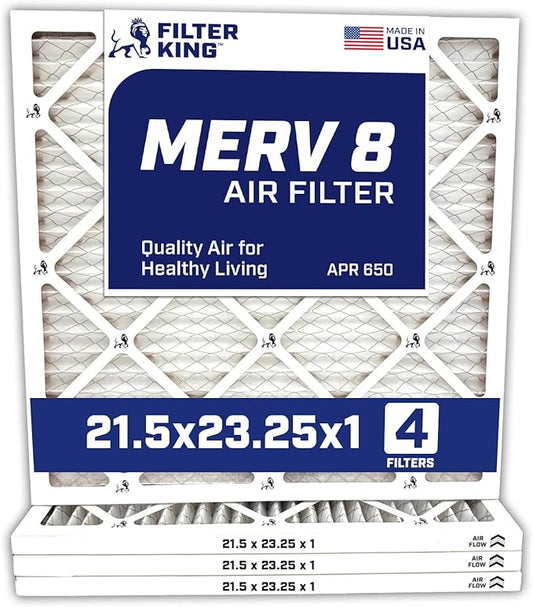 Filter King 21.5x23.25x1 Air Filter | 4-PACK | MERV 8 HVAC Pleated A/C Furnace Filters | MADE IN USA | Actual Size: 21.5 x 23.25 x .75"